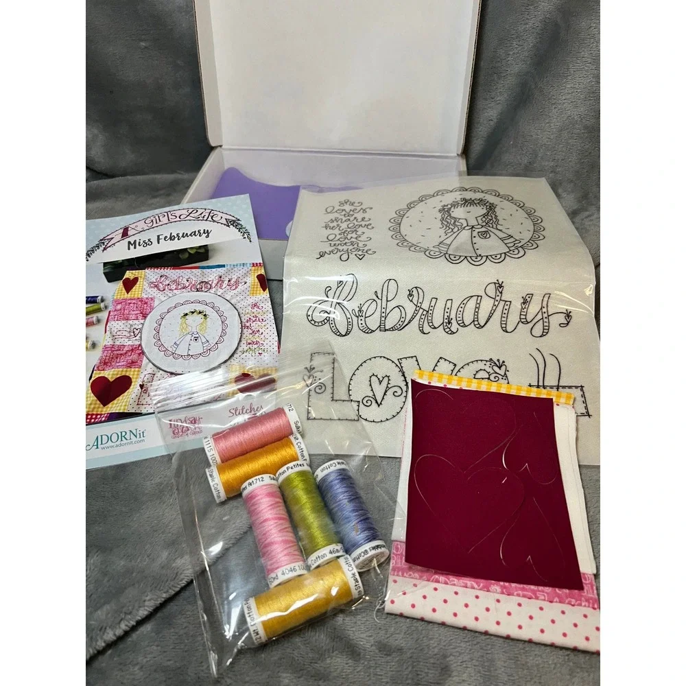 Girl's Life Miss February Quilt Embroidery Kit Adornit Stitches of Love New